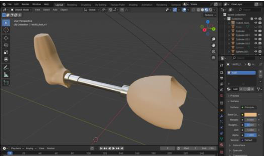 Desain 3D Kaki Palsu dengan Blender untuk Mendukung Pembuatan Prosthesis
